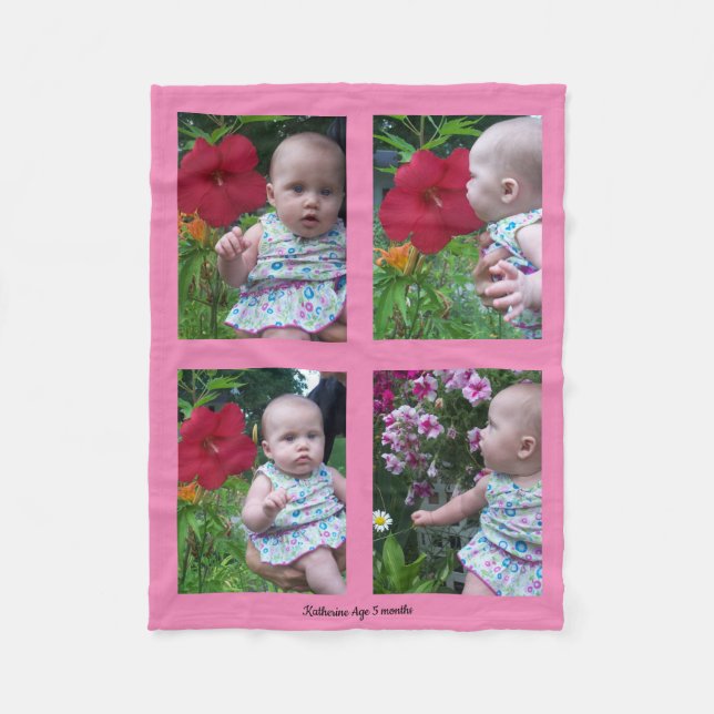4 Photo Template In Pink Baby Fleece Blanket (Front)