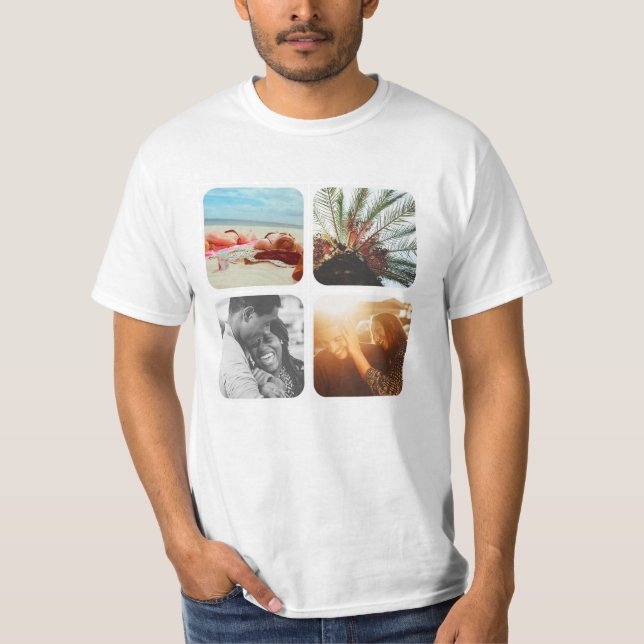 4 Photo Template Square Grid Rounded Frame T-Shirt (Front)