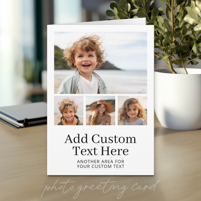 4 Photo Template with 2 Lines of Text Modern Card (Photo Greeting Card)