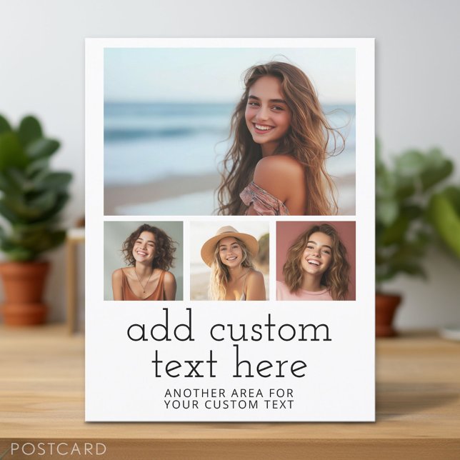 4 Photo Template with 2 Lines of Text Postcard (Photo Collage Postcard)