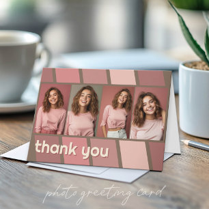 4 Photo Thank you - Retro Stripe - pinks mauve Card