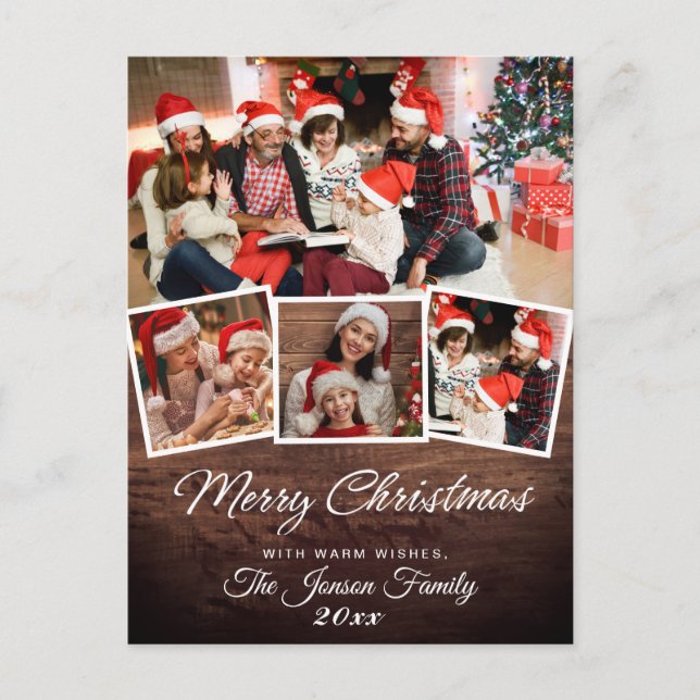 4 Photo Vintage Rustic Christmas Greeting Card (Front)