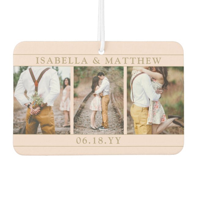 4 Photo Wedding Collage Blush Pink & Gold Heart Air Freshener (Front)