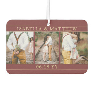 4 Photo Wedding Collage Burgundy Red & Gold Heart Air Freshener
