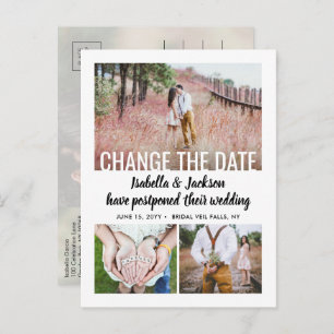 4 Photo Wedding Postponement   Save the New Date Announcement Postcard