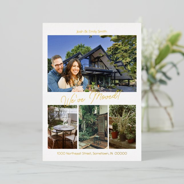 4 Photo We've Moved 5 x 7 Foil Print Announcement  (Standing Front)