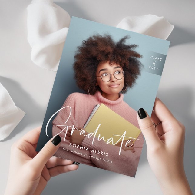 4 Photo White Overlay Elegant Script Graduation Announcement (Creator Uploaded)