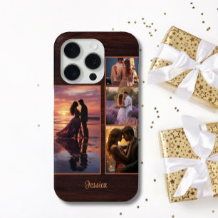4 Photo Wood Grain Timber Personalized Name iPhone 15 Pro Case