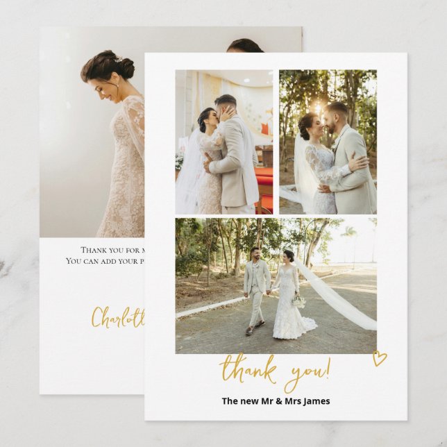 4 Photographs Personalized Wedding Thank You Card (Front/Back)