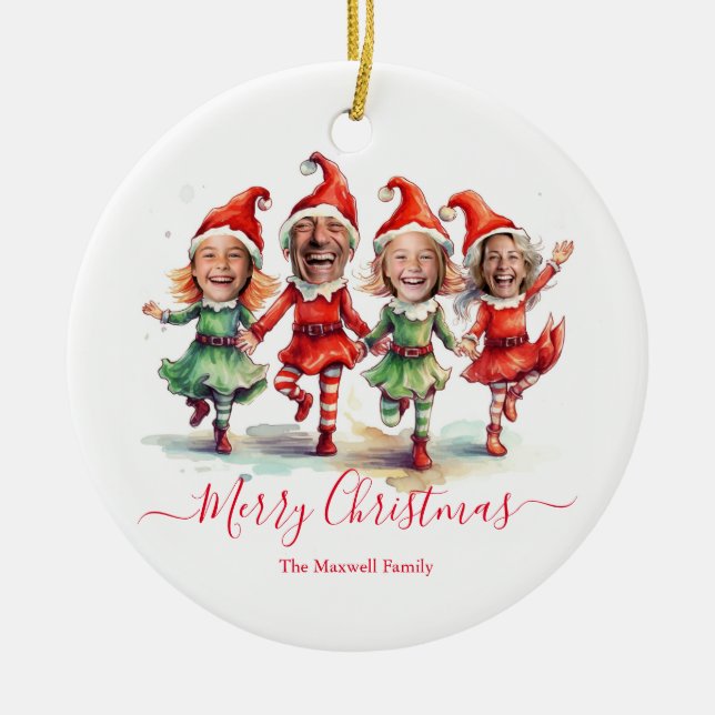 4 Photos Christmas elves  Ceramic Ornament (Front)
