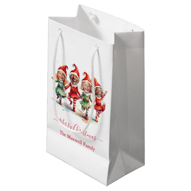 4 Photos Christmas elves Small Gift Bag (Front Angled)