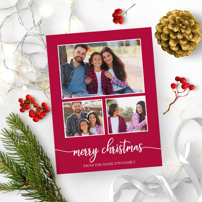 4 Photos Collage Elegant Script Merry Christmas Postcard (Creator Uploaded)