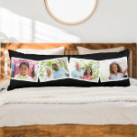 4 Photos Collage Family Name & Custom Text - Black Body Pillow<br><div class="desc">This chic and modern body pillow offers plenty of space to show off your favourite family photos (it's snuggly too!). The template is set up ready for you to add 4 photos, your family name and the year (and/or your custom text). Your photos will be laid out in a zigzag...</div>