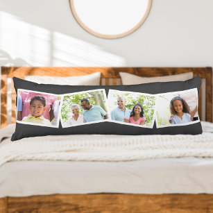 4 Photos Collage Family Name & Custom Text - Grey Body Pillow