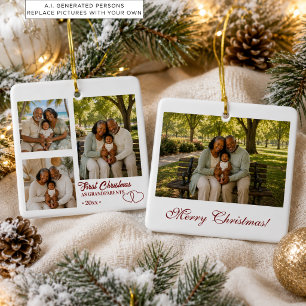 4 Photos Collage First Christmas as Grandparents  Ceramic Ornament