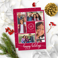 4 Photos Collage Monogram Happy Holidays Christmas