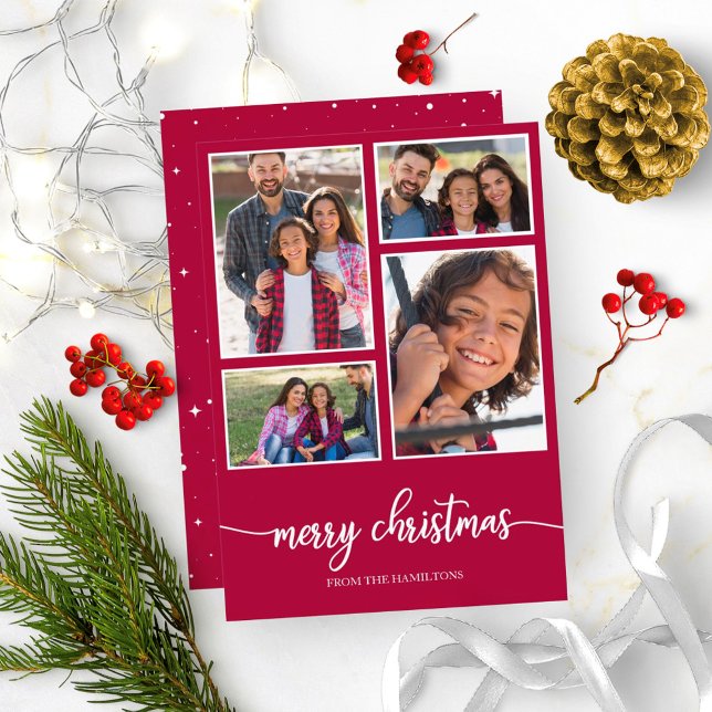 4 Photos Collage Monogram Merry Christmas Holidays Invitation (Creator Uploaded)