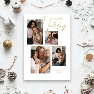 4 Photos Collage Original Modern Minimalist Chic Holiday Card