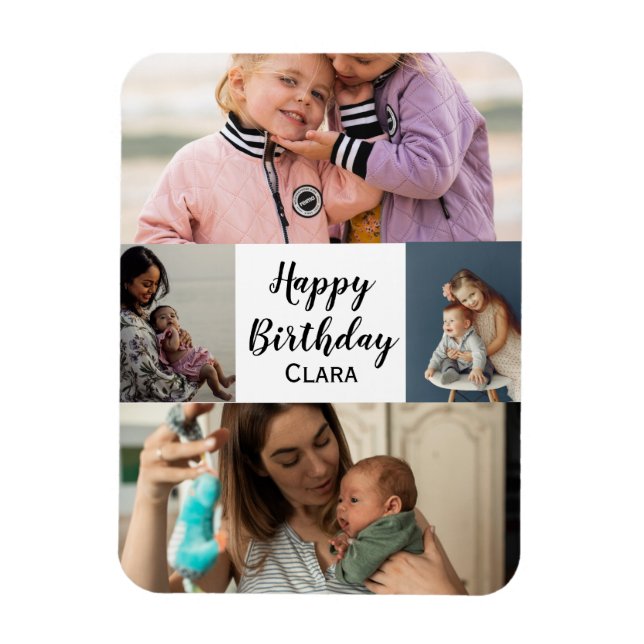 4 Photos Collage Personalized Script Birthday Magnet (Vertical)