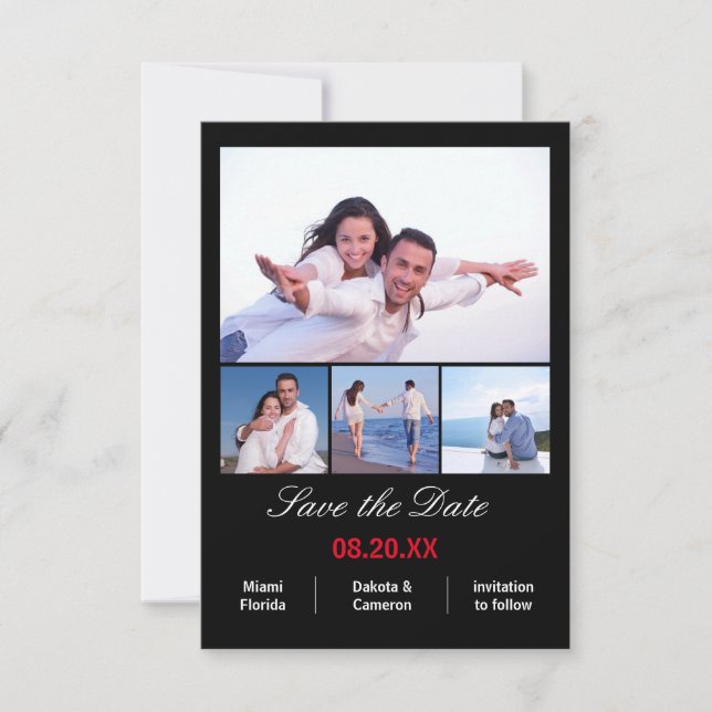 4 Photos Collage Vertical - 3x5Black Save the Date (Front)