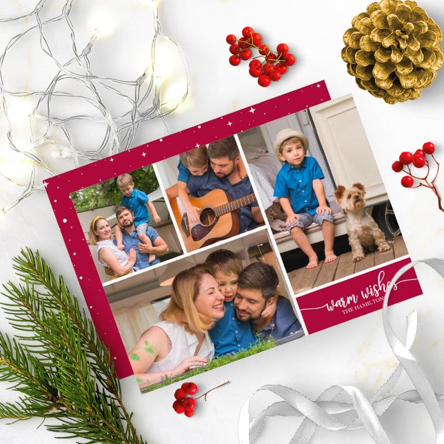 4 Photos Collage Warm Wishes Simple Christmas Invitation (Creator Uploaded)