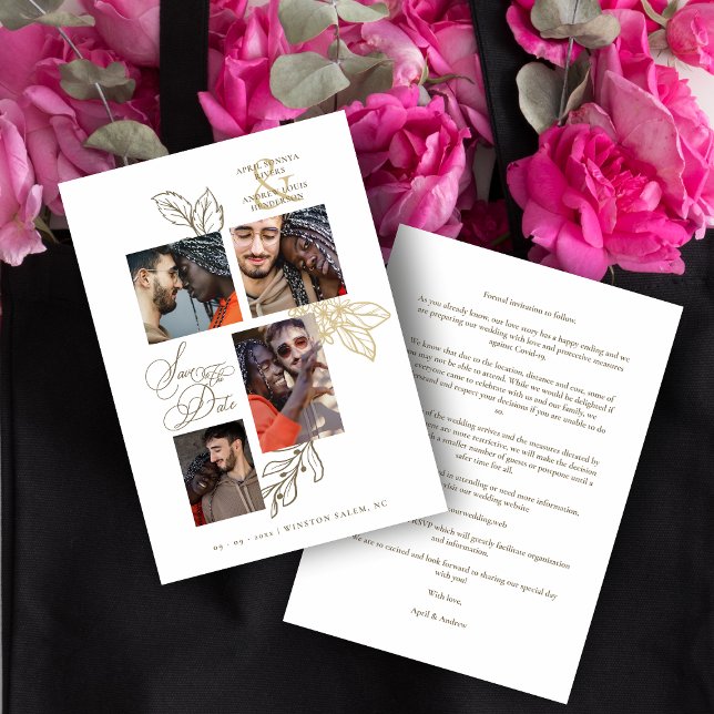 4 Photos Collage Wedding Botanical Branches Frame Save The Date (Creator Uploaded)