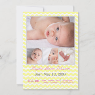 4 Photos Collage Yellow -Birth Announcement