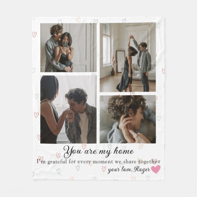 4 Photos Couple Valentine's Day Fleece Blanket (Front)