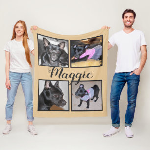 4 Photos Customizable   Beige Fleece Dog Blanket