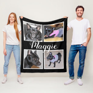 4 Photos Customizable   Black W Fleece Dog Blanket