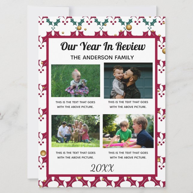 4 Photos Family Year In Review Custom Holiday Card (Front)
