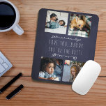 4 photos Father's Day Love you Daddy chalkboard Mouse Pad<br><div class="desc">Custom family photo grid collage mouse pad with white doodles and a personalized casual "Love you, Daddy, you're the best!" typography script over a dark midnight navy blue chalkboard background. It can be a cute personalized gift for your dad or grandpa on Father's Day, Grandparent's Day, birthday, Christmas or any...</div>