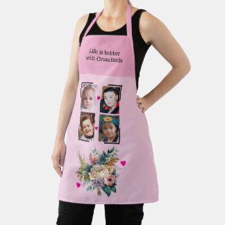 4 photos grandchildren floral pink apron