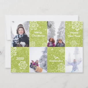 4 Photos Green Glitter Background - Christmas Card