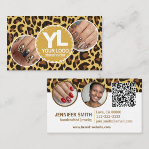 4 Photos Logo QR Template Leopard Print Rockabilly Business Card