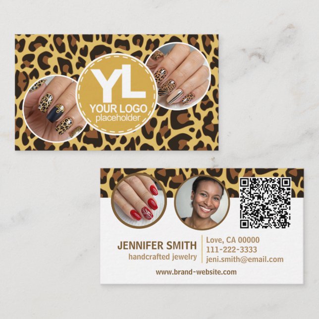 4 Photos Logo QR Template Leopard Print Rockabilly Business Card (Front/Back)