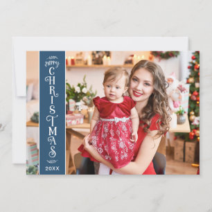 4 photos Merry Christmas blue family Holiday Card