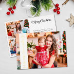 4 photos Merry Christmas white family gold Foil Holiday Card<br><div class="desc">Modern holiday greeting card featuring a full-bleed customizable photo on the front with a white vertical overlay band on the left, highlighting the wording "Merry Christmas" in real gold foil. You can upload three more of your favourite family photos and your personal greeting message on the reverse of the card....</div>