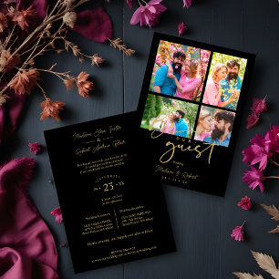 4 photos Real Golden Black Trendy Collage Wedding Invitation