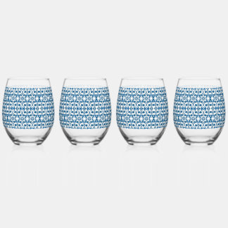 4 Piece Stemless Wine Glasses | Bohemian Blues 