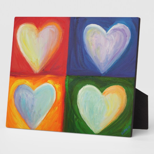4 Rainbow Love Hearts Art Print Plaques (Side)