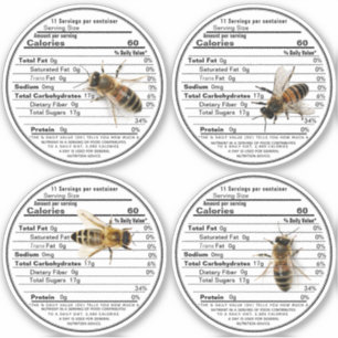 4 Realistic Bees 2.75" Honey Nutrition Fact Labels