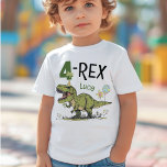 4-Rex Cute Dinosaur Theme 4th Birthday Party Name  Toddler T-shirt<br><div class="desc">This super cute 4-Rex Dino toddler t-shirt, with personalized birthday boy / girl's name, is the perfect tee to have your little one wear at their awesome Jurassic dinosaur theme 4th birthday party - super cute photo keepsake moment! Design features a roaring t-rex dinosaur cartoon wearing a funny birthday hat,...</div>