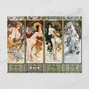 4 saisons Carte postale A. Mucha