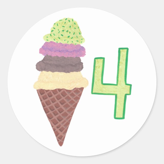 4 Scoops of Ice Cream Birthday Stickers (Front)