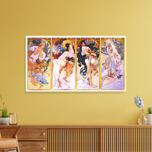 4 Seasons by Alphonse Mucha, Vintage Art Nouveau Canvas Print