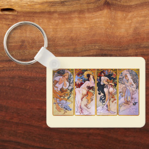 4 Seasons by Alphonse Mucha, Vintage Art Nouveau Keychain