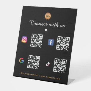 4 Social Media Qr Code Gold Logo TikTok Facebook Pedestal Sign