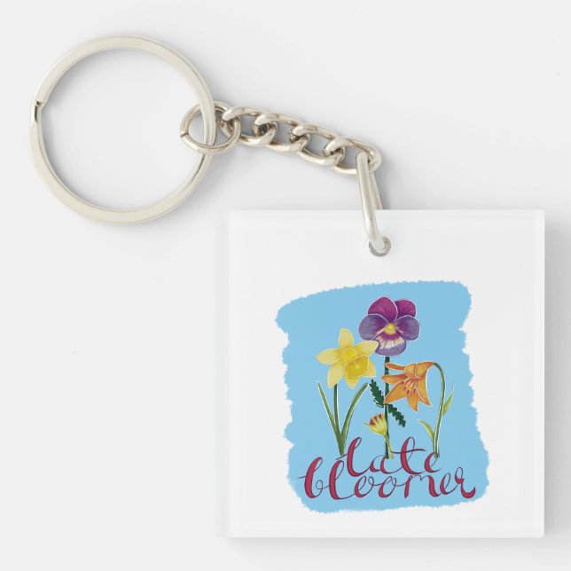 4 Spring and Summer Flowers with Fancy Text Keychain (Front)