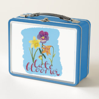 4 Spring and Summer Flowers with Fancy Text Metal Lunch Box